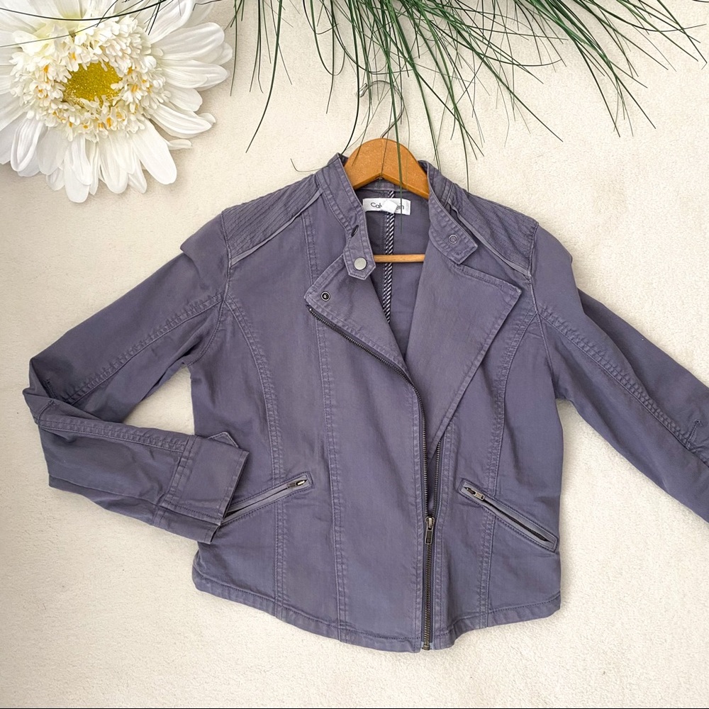 Calvin Klein cornflower blue motorcycle jacket